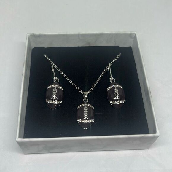 Football Earrings & Necklace - Picture 1 of 2